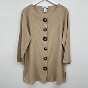 Peck &‎ Peck Tunic Top Shirt Large Linen Blend Lagenlook Neutral Quiet Luxury